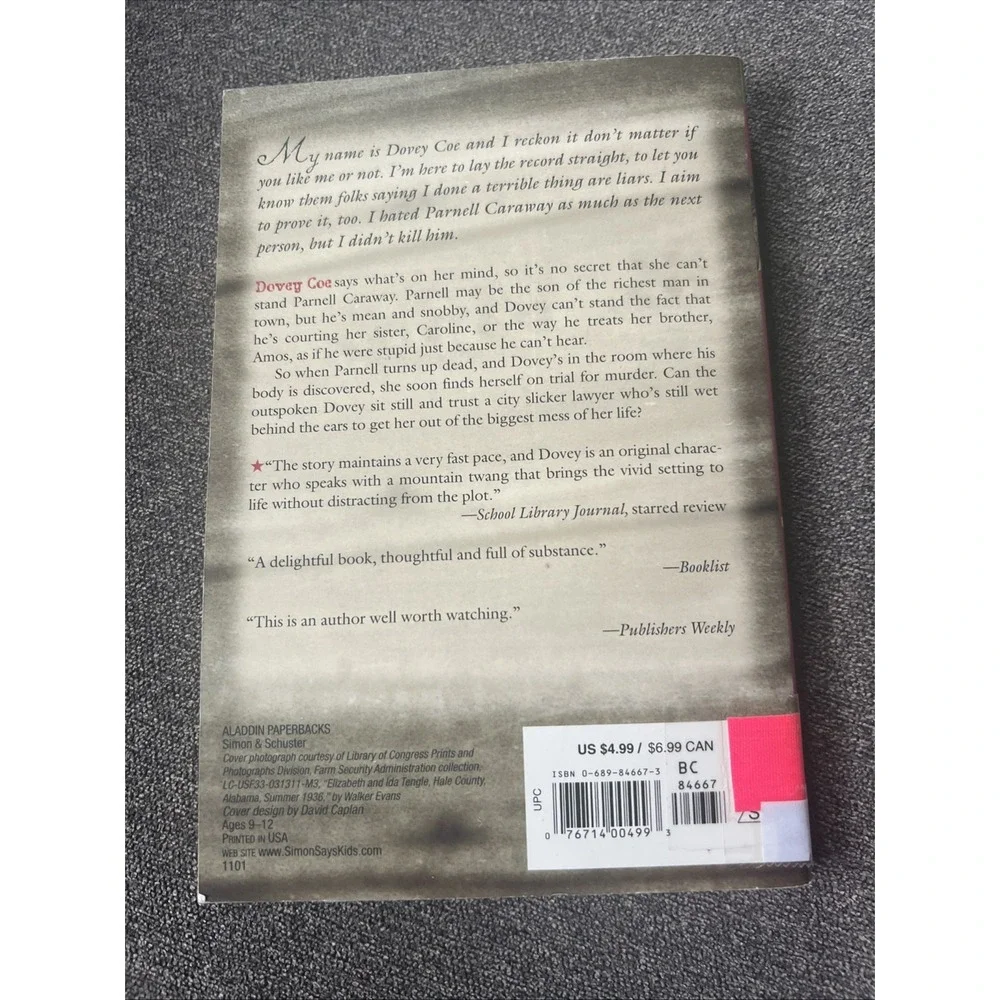 Aladdin Dovey Coe Novel Kids Paperback Multi Edgar Allan Poe Award Winner